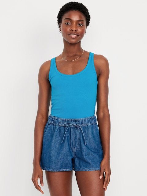 Ribbed Crop Tank Top - Teal