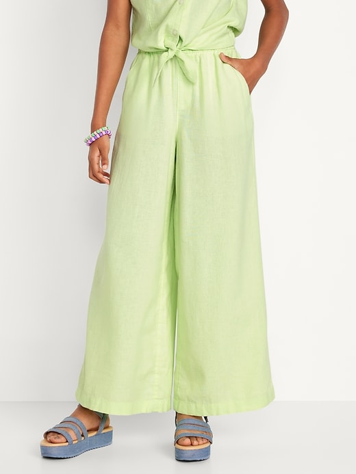 View large product image 1 of 3. High-Waisted Linen-Blend Wide-Leg Pants for Girls