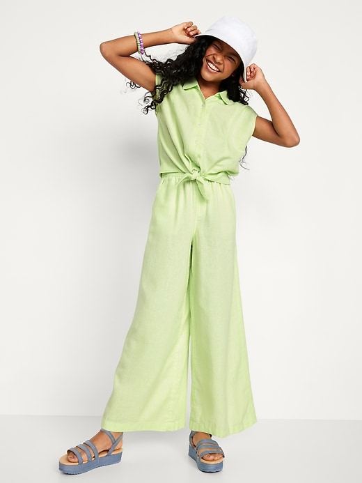 Image number 3 showing, High-Waisted Linen-Blend Wide-Leg Pants for Girls