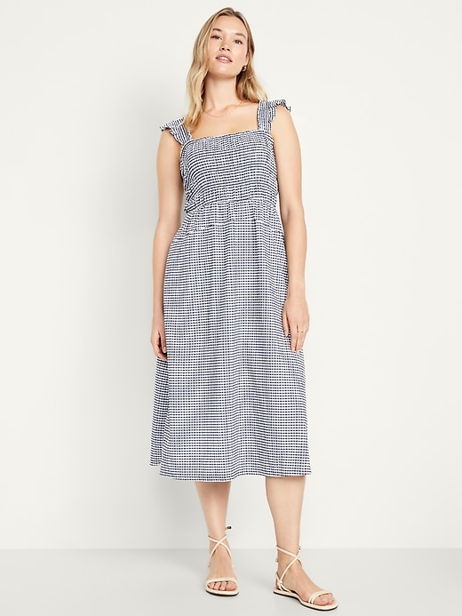 Image number 4 showing, Fit &amp; Flare Smocked Gingham Midi Dress