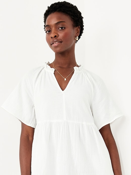 Image number 3 showing, Split-Neck Mini Swing Dress