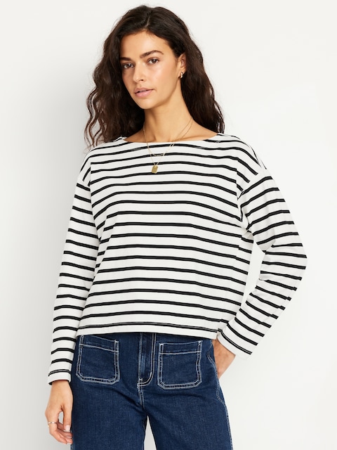 Long-Sleeve Mariner Loose T-Shirt - Black White Stripe