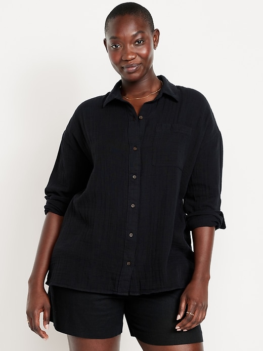 Image number 5 showing, Crinkle Gauze Loose Button-Down Shirt