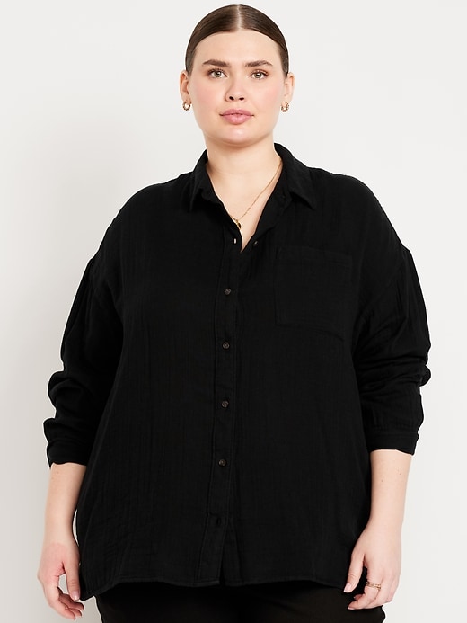 Image number 7 showing, Crinkle Gauze Loose Button-Down Shirt