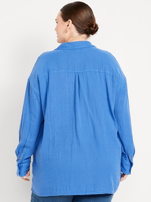 Image number 7 showing, Crinkle Gauze Loose Button-Down Shirt