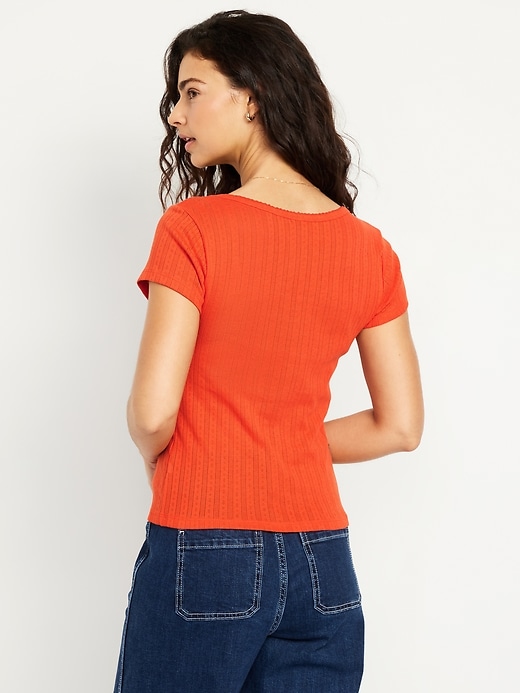 Image number 2 showing, Lace-Trim Ribbed Pointelle T-Shirt