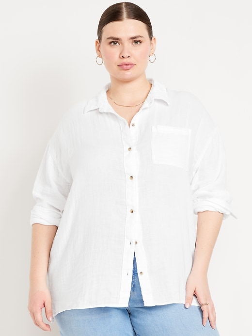 Image number 6 showing, Crinkle Gauze Loose Button-Down Shirt