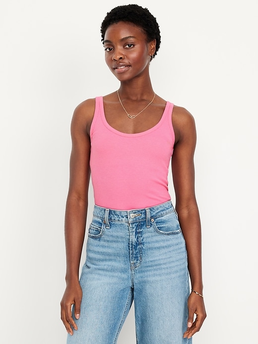 Image number 1 showing, First-Layer Ribbed Scoop-Neck Tank Top