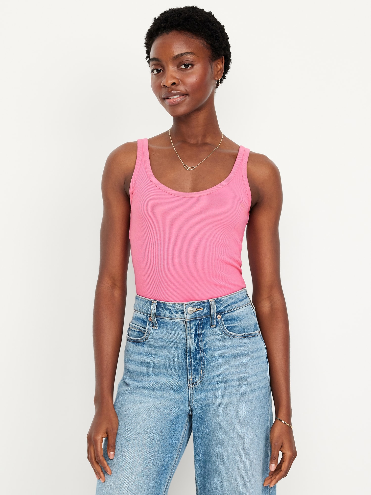 First-Layer Ribbed Scoop-Neck Tank Top