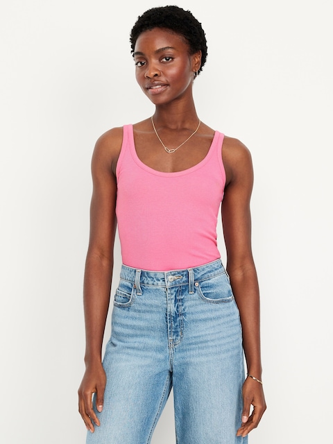 First-Layer Ribbed Scoop-Neck Tank Top - Valentine