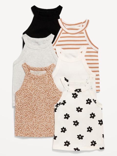 Fitted Halter Tank Tops 6-Pack for Toddler Girls - Brown Leopard