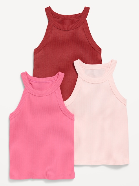 3-Pack Fitted Halter Tank Tops for Toddler Girls - Pink Sky