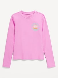 Image number 1 showing, Long-Sleeve Graphic Rashguard Swim Top for Girls