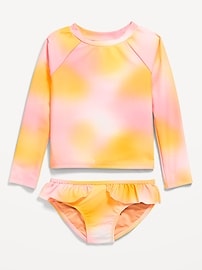 Image number 1 showing, Printed Rashguard Top and Ruffled Bikini Swim Set for Toddler & Baby