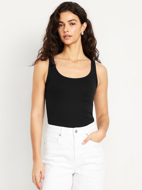 Ribbed Crop Tank Top - Black