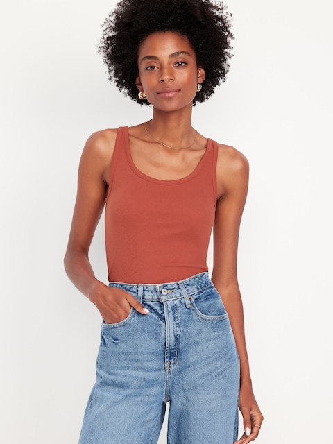 Ribbed Crop Tank Top - Rusty Torch
