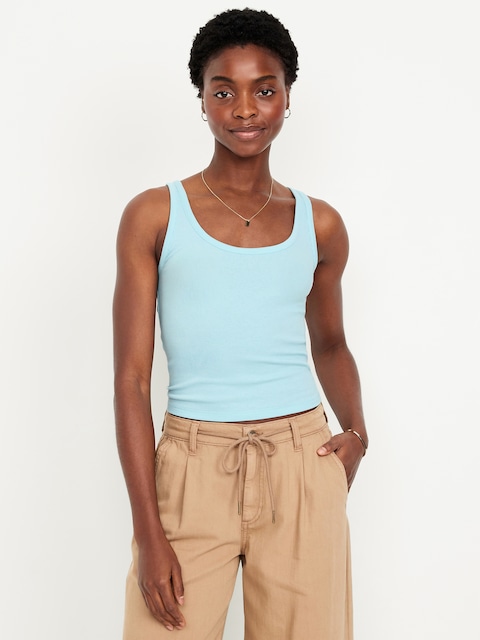 Ribbed Crop Tank Top - Ceramic Blue