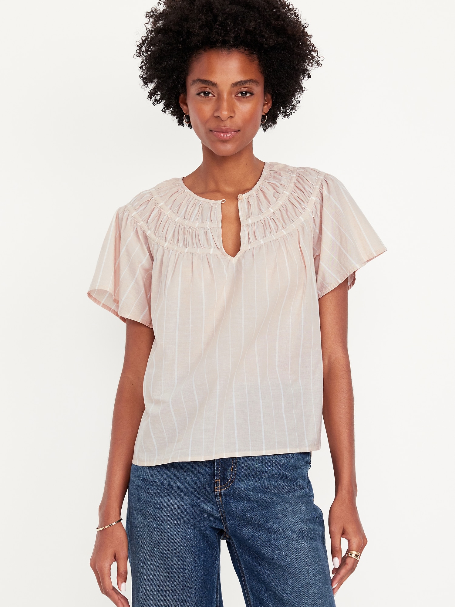 Shirred Flutter-Sleeve Top