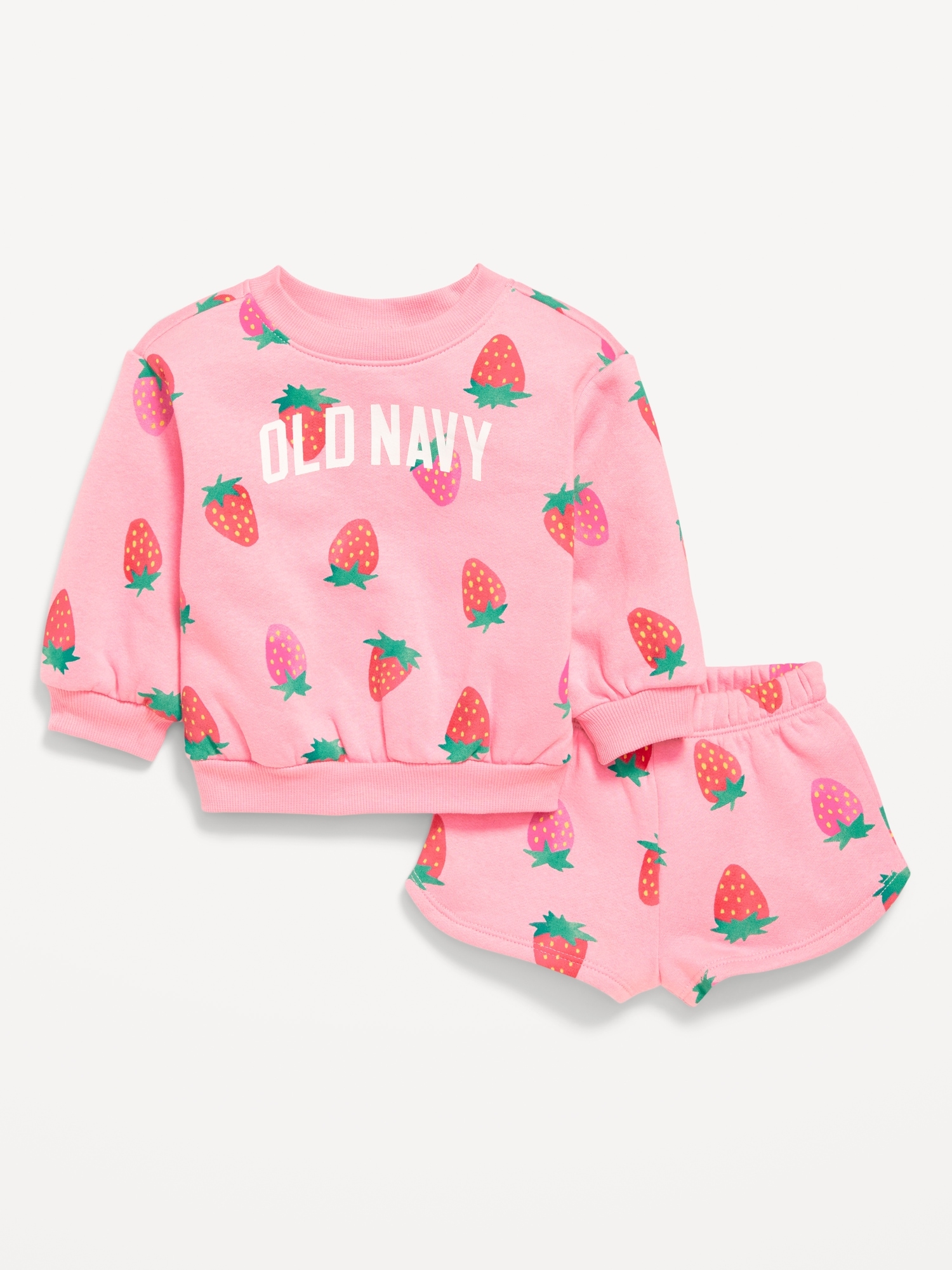 Printed Logo-Graphic Fleece Sweatshirt and Shorts Set for Baby