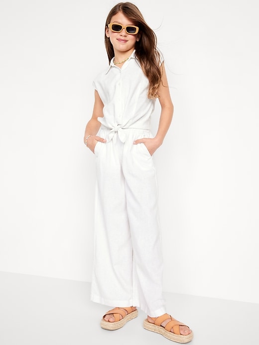 Image number 3 showing, High-Waisted Linen-Blend Wide-Leg Pants for Girls