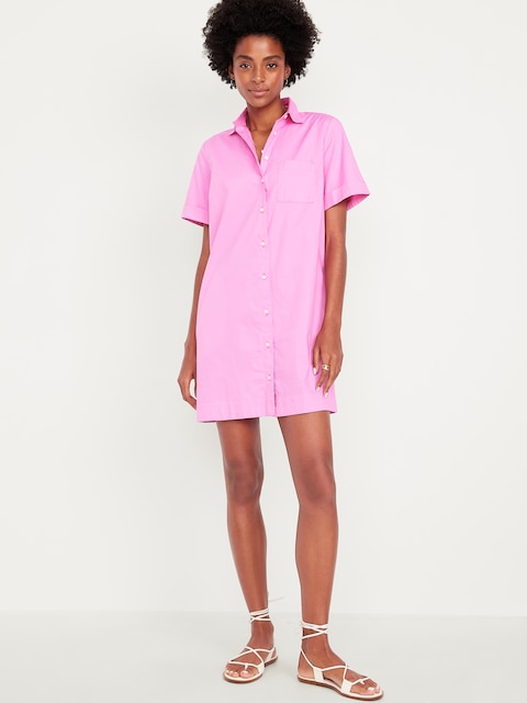 Button-Down Mini Shirt Dress - Vivid Begonia