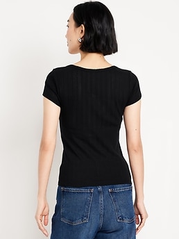 Lace-Trim Ribbed Pointelle T-Shirt | Old Navy