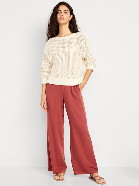 High-Waisted Playa Wide-Leg Pants - Cherry Birch