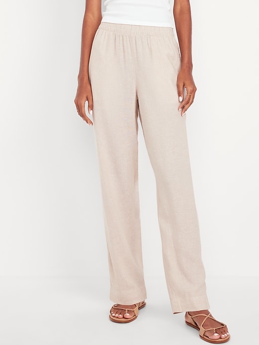 Image number 2 showing, High-Waisted Linen-Blend Straight Pants