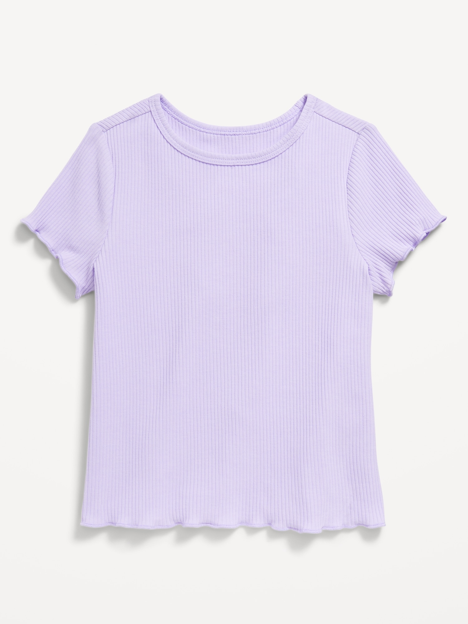 Short-Sleeve Lettuce-Edge Ribbed T-Shirt for Toddler Girls