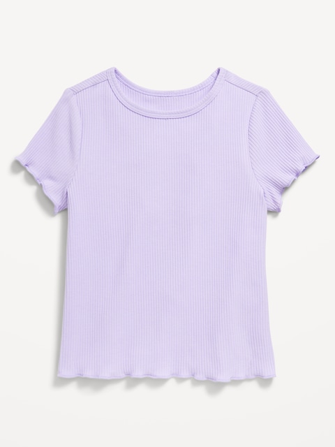 Short-Sleeve Lettuce-Edge Ribbed T-Shirt for Toddler Girls - Lavender Haven