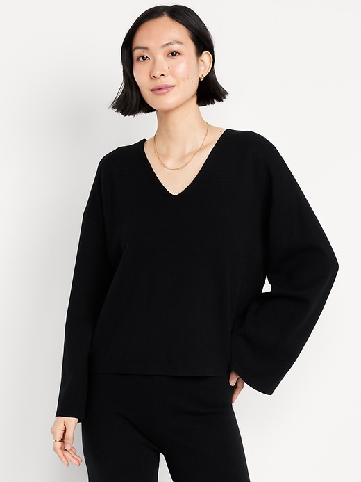 Image number 1 showing, Bell-Sleeve V-Neck Sweater