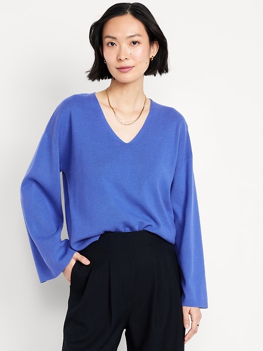 Image number 1 showing, Bell-Sleeve V-Neck Sweater