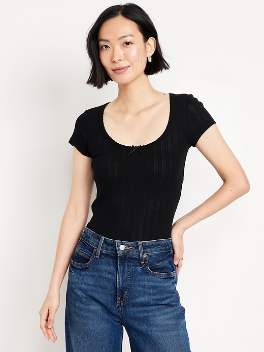 Image number 1 showing, Lace-Trim Ribbed T-Shirt