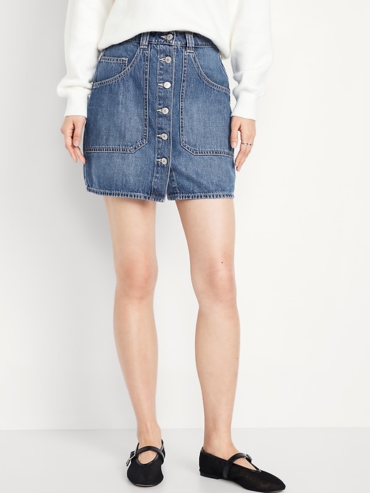 Image number 2 showing, Mid-Rise Jean Utility Mini Skirt