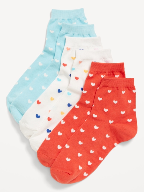 Novelty Quarter Crew Socks 3-Pack for Women - Multi Hearts