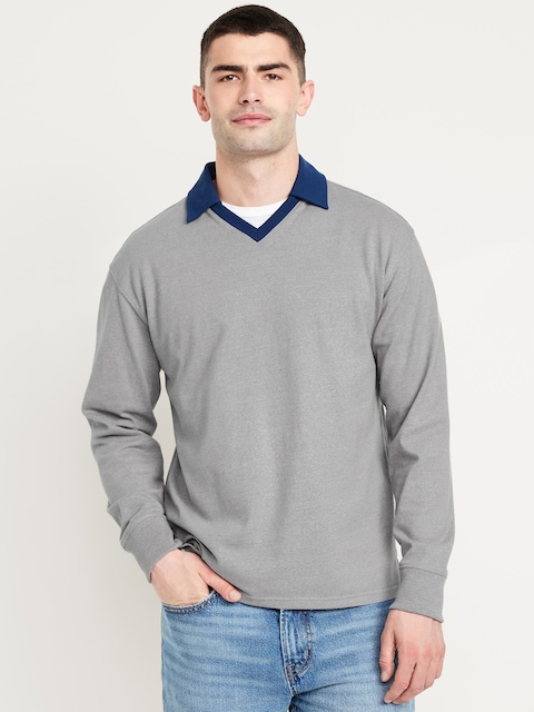 Solid Rugby Polo - Navy/Heather Gray