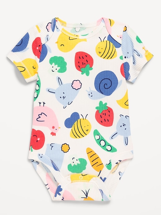 View large product image 2 of 2. Unisex Printed Ribbed Short-Sleeve Bodysuit for Baby