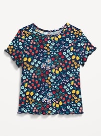 Image number 1 showing, Printed Short-Sleeve Lettuce-Edge T-Shirt for Toddler Girls