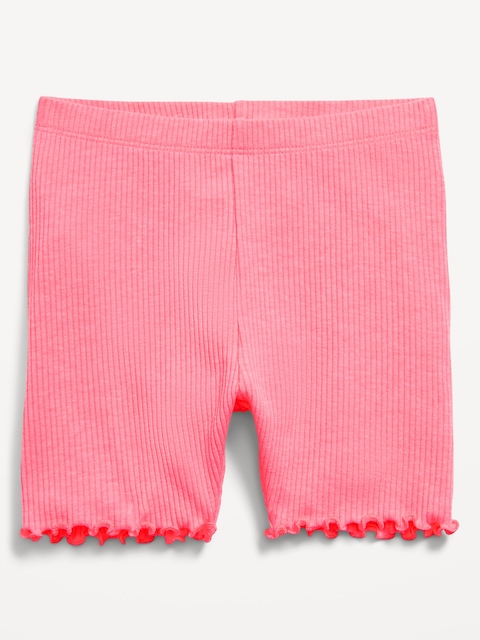 Rib-Knit Lettuce-Edge Biker Shorts for Toddler Girls - Miami Pink
