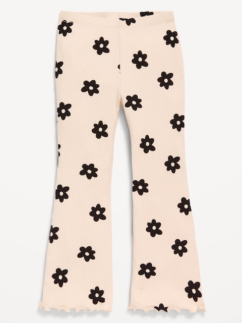Ribbed Flare-Leg Leggings for Toddler Girls - Black And White Floral