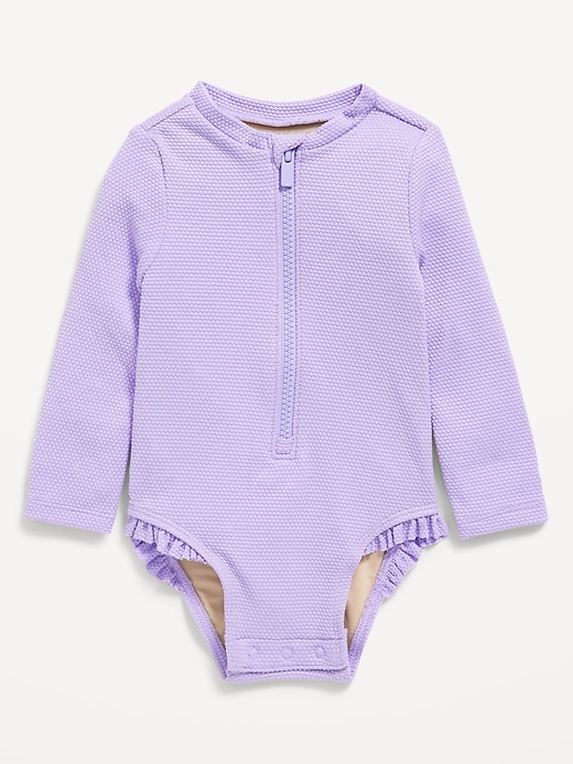 View large product image 1 of 2. Textured Zip-Front Rashguard One-Piece Swimsuit for Baby