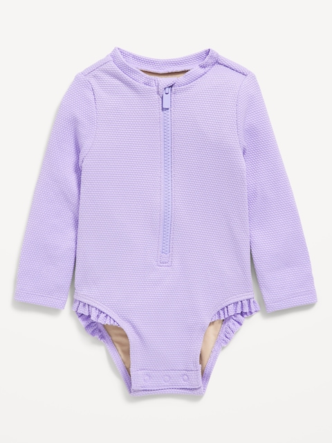 Textured Zip-Front Rashguard One-Piece Swimsuit for Baby - Lavender Haven