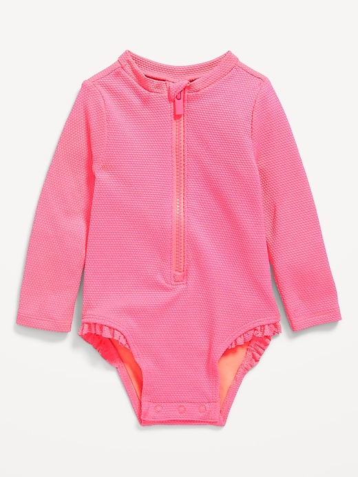 View large product image 2 of 2. Textured Zip-Front Rashguard One-Piece Swimsuit for Baby