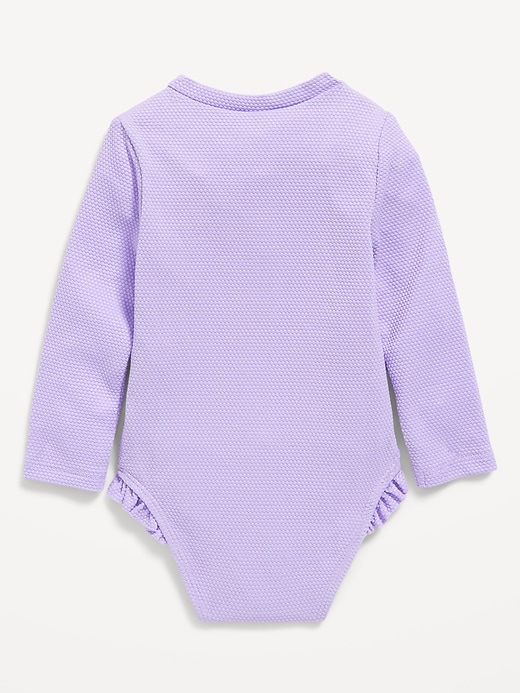 View large product image 2 of 2. Textured Zip-Front Rashguard One-Piece Swimsuit for Baby