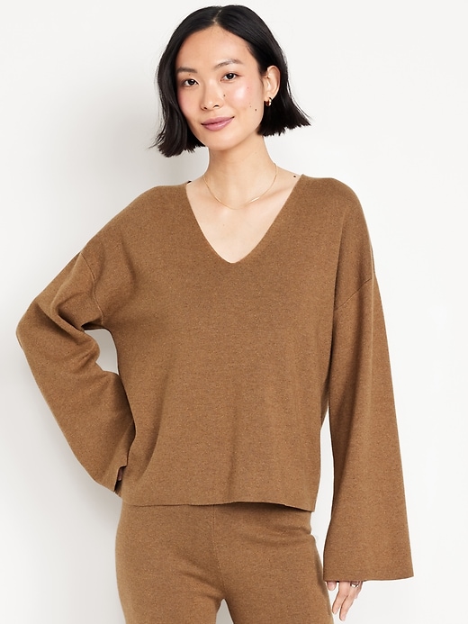 Image number 1 showing, Bell-Sleeve V-Neck Sweater