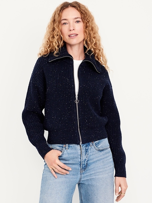 Image number 1 showing, Ribbed Full-Zip Cardigan