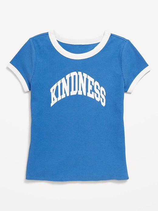 View large product image 1 of 2. Fitted Ribbed Graphic T-Shirt for Girls