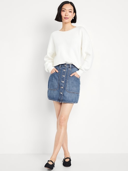 Image number 1 showing, Mid-Rise Jean Utility Mini Skirt