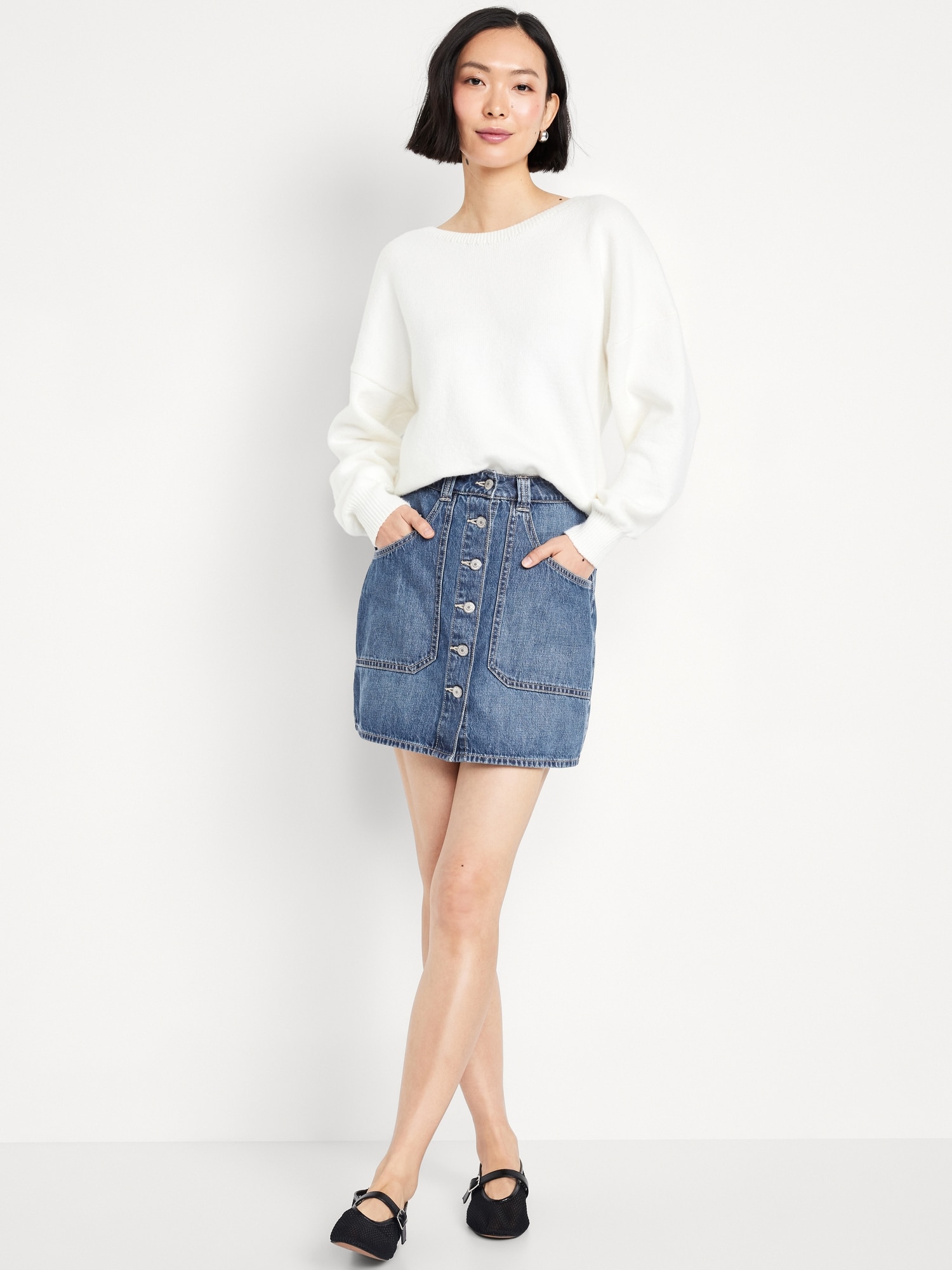 Mid-Rise Jean Utility Mini Skirt