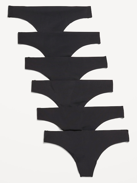 Low-Rise No-Show Thong Underwear 6-Pack - Black